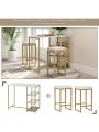 3-piece Modern Pub Set with Faux Marble Countertop and Bar Stools, White/Gold