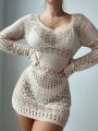 SHEIN Swim BohoFeel Women'S Hollow Out Knit Beach Cover-Up