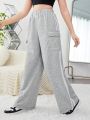 Teen Girls' Knitted Striped Wide Leg Casual Pants With Elastic Waist And Side Stripe Detail