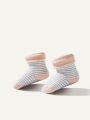Cozy Cub 5pairs/set Cute Striped Baby Terry Socks With Fold-over Cuffs