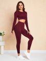 Yoga Basic Women's Short Sleeved Cropped Top And Leggings Sports Set