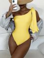 SHEIN Swim Summer Beach 2pack Plain One Shoulder One Piece Swimsuit & Belt