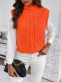 SHEIN LUNE 1pc Turtleneck Cable Knit Sweater Vest