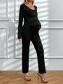 SHEIN Maternity Solid Color Slim Fit Jumpsuit