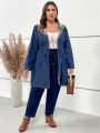 EMERY ROSE Plus Drawstring Waist Dual Pocket Hooded Denim Coat