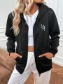 Women'S Embroidered Zipper Hooded Sweatshirt
