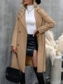 Women's Solid Color Double-breasted Trench Coat With Waist Belt