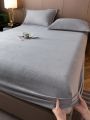 3pcs Light Grey Press Lines Milk Velvet Bed Sheet Set