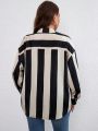 SHEIN Privé Plus Striped Print Drop Shoulder Shirt