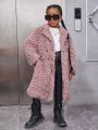 SHEIN Kids Cooltwn Tween Girl Double Breasted Fuzzy Coat