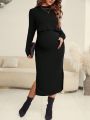 SHEIN Maternity Solid Color High Slit Nursing Dress