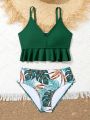 Tween Girls' Swimwear Set With Lace Hem