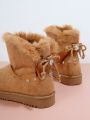 Girls Bow Decor Fuzzy Trim Boots