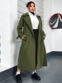 Women's Solid Color Casual Trench Coat With Lapel Collar