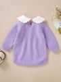 Baby Girls' Floral Peter Pan Collar Long Sleeve Knitted Romper