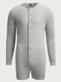 SHEIN Men Button Front Solid Sleep Romper