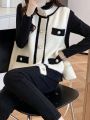 Contrast Trim Button Front Sweater Vest