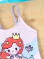 Baby Girl's Color Block Cartoon Printed One-Piece Swimsuit