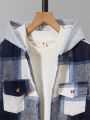 Tween Boy Plaid Print Flap Pocket Hooded Coat Without Tee