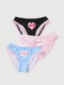 ROMWE Kawaii 3pcs Letter Print Bikini Panties With Lace Trim Detail