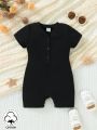 Baby Girl Basic And Versatile Black Short-Sleeved Romper Shorts Cute Homewear For Home