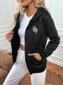 Women'S Embroidered Zipper Hooded Sweatshirt