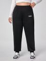 XYZ Studio Plus Size Loose-Fit Joggers With Text Print & Elastic Cuffs