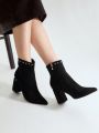 MOTF PREMIUM COMFORT STUD DECOR POINT TOE CHUNKY ANKLE BOOTS