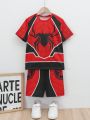 SHEIN Big/older Boys' Spider Printed Short Sleeve Casual 2pcs/set