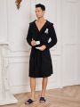 Men Letter Flocking Hooded Belted Robe