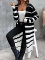 SHEIN LUNE Striped Pattern Drop Shoulder Duster Cardigan
