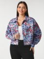 Space University Plus Size Graffiti Printed Drop Shoulder Jacket