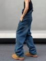Manfinity Hypemode Men's Loose Fit Denim Overalls With Pockets