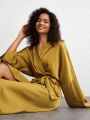 Solid Color Loose Belted Homewear Robe