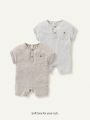 Cozy Cub Baby Boy Solid Color Half Placket Round Neck Short Sleeve Romper Set