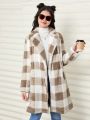 SHEIN Teen Girl Buffalo Plaid Print Lapel Neck Fuzzy Coat