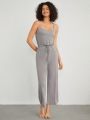 SHEIN Leisure Drawstring Waist Home Wear Jumpsuit With Slanted Pockets