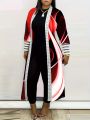 Women's Plus Size Contrast Color Open Front Cardigan