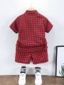 SHEIN Kids SUNSHNE Toddler Boys Gingham Button Up Shirt & Shorts
