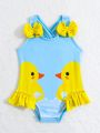 SHEIN Baby Girl's Cute Yellow Duck Print One Piece Swimsuit