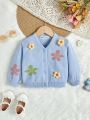 SHEIN Baby Girls' Lovely Slim Fit Floral Patterned Long Sleeve V-Neck Cardigan
