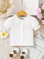 Baby Girl's Elegant And Romantic White Lace Doll Collar Short Sleeve Shirt