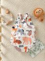 Baby Girls' Letter And Animal Printed Overall Jumpsuit