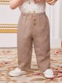 SHEIN Baby Boy Casual Decorative Button Solid Color Skinny Pants