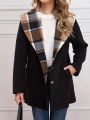 Plus Size Plaid Waterfall Lapel Single Breasted Woolen Coat