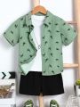SHEIN Young Boy Toddler Boys Dinosaur Print Shirt & Shorts Without Tee