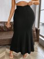 Women'S Plus Size Solid Color Vertical Criss Cross Hem Mermaid Skirt