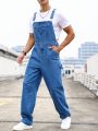 Men Slant Pocket Denim Overalls Without Tee