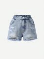 Tween Girls' Street Style Casual Comfortable Simple Distressed Denim Shorts