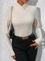 SHEIN Essnce Solid Overlap Neck Tee